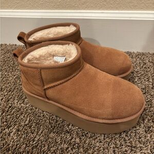 UGG Brown Suede Ankle Boots with Cream Lining